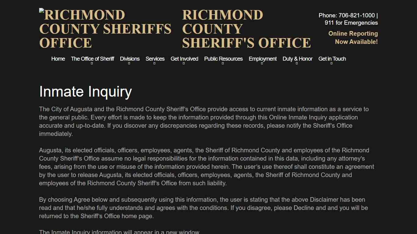 Inmate Inquiry Richmond County Sheriff's Office Augusta Ga - Richmond County Sheriff's Office